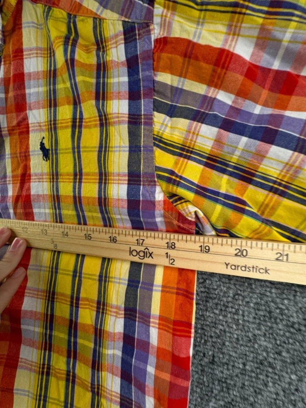 Ralph Lauren Boys Size Medium Button Up Shirt Short Sleeve Yellow Orange Plaid